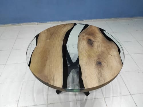Custom 42" Diameter, Round Walnut Wood, Clear Epoxy Dining | Tables by LuxuryEpoxyFurniture