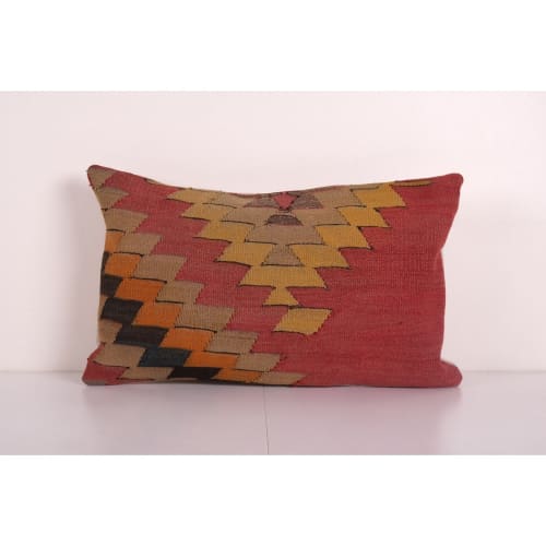 Turkish Geometrical Kilim Lumbar Pillow Cover, Handwoven Kil | Pillows by Vintage Pillows Store