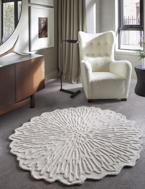 Handmade Wool Geometric Rug, Ivory Grey Modern Carpet, Hand Knotted Textile Mat | Area Rug in Rugs by Swiflo