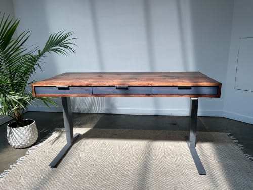 SLIM Desk - 60" - Rustic Walnut - Blue Walnut Drawers | Tables by ROMI