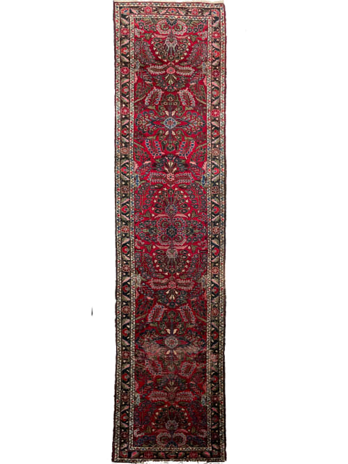 NARROW & LONG Deep Strawberry w/ Teal, Sage Green & Lavender | Runner Rug in Rugs by The Loom House