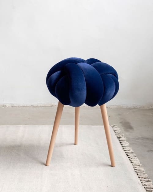 Midnight Blue Velvet Knot Stool | Chairs by Knots Studio