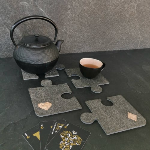Gray stone Puzzle serving coasters for cups. Set of 4 | Tableware by DecoMundo Home