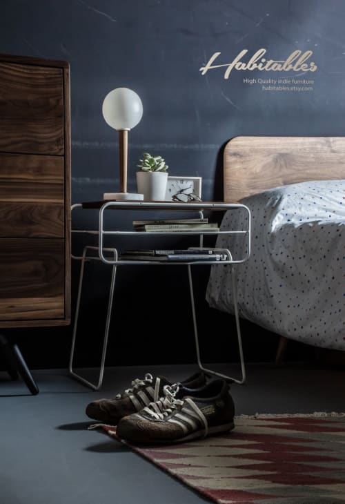 2 Units Iron and Wood Bedside Table / Nightstand | Tables by Manuel Barrera Habitables