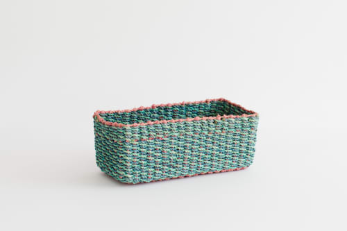 Abaca Storage Tray | Aqua + Pink | Decorative Tray in Decorative Objects by NEEPA HUT