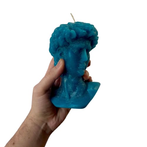 Turquoise David Greek Head Candle - Roman Bust Figure | Decorative Objects by Agora Home