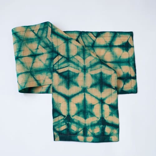 Raffia Shibori Table Runner - Turtle Pattern - Emerald | Linens & Bedding by Tanana Madagascar