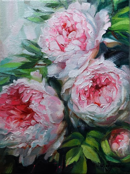 Peony oil painting original, Pink floral wall art, Flowers | Oil And Acrylic Painting in Paintings by Natart