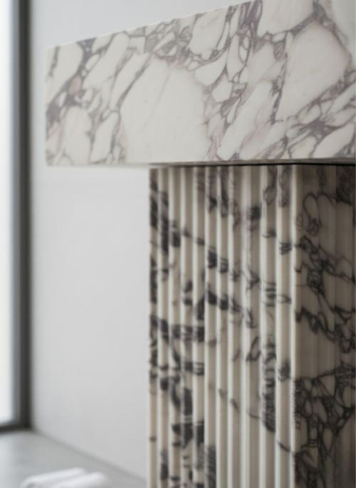 Modern Pedestal Calacatta Viola fluted marble sink | Water Fixtures by AYMARBLEDESIGN LLC