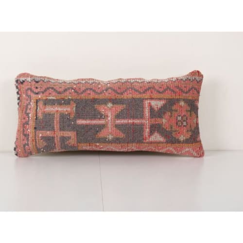 Muted Turkish Oushak Rug Pillow - Faded Vintage Wool Rectang | Cushion in Pillows by Vintage Pillows Store