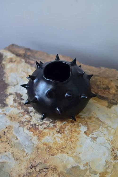 Spikes Black Round Vase I | Vases & Vessels by OWO Ceramics