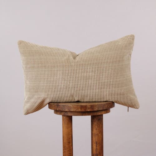 Light Green & Copper Velvet Stripes Lumbar Pillow 14x22 | Pillows by Vantage Design