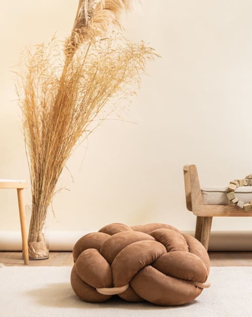(M) Chocolate Vegan Suede Knot Floor Cushion | Pillows by Knots Studio