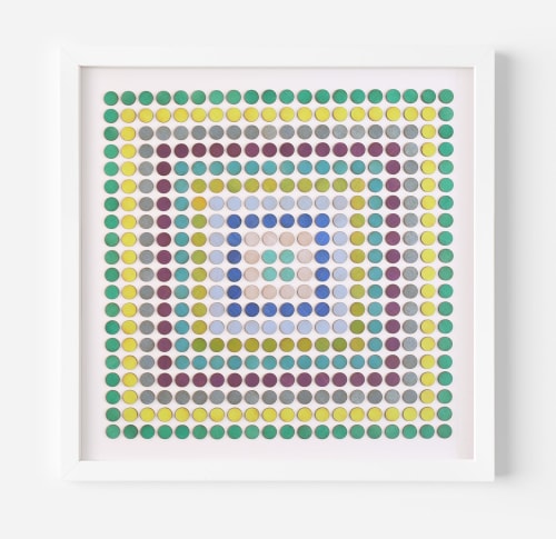 Painted Dot Collage Concentric Squares Green | Paintings by Amelia Coward