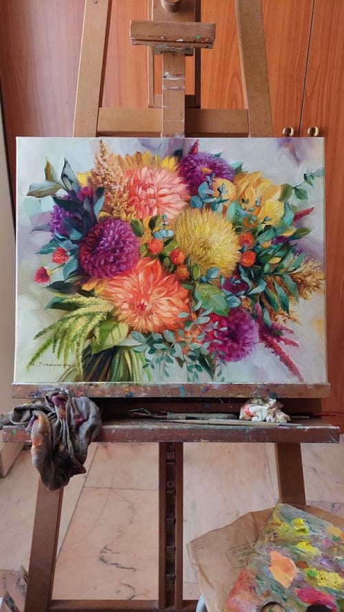 Bridal bouquet painting from photo, Wedding flowers portrait | Oil And Acrylic Painting in Paintings by Natart