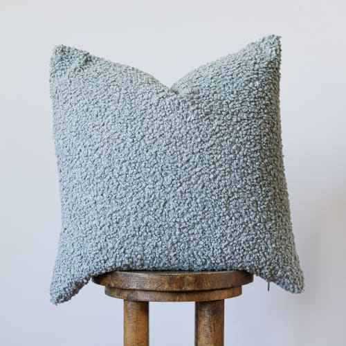 Steel Blue Boucle with Velvet Pillow 20x20 | Pillows by Vantage Design