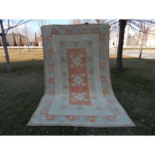 Vintage Distressed Pastel Color Oushak Area Rug | Rugs by Vintage Pillows Store