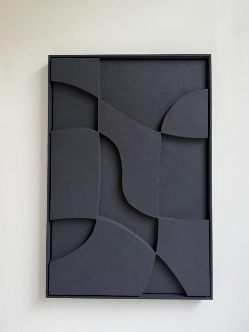 Textured Plaster Wall Art - Modern Geometric Sculpture - Black Abstract Relief - Housewarming Gift | Wall Hangings by Vaiva Art Atelier