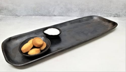 Long Black Stoneware Serving Platter - Rectangular Tray | Serving Tray in Serveware by YomYomceramic