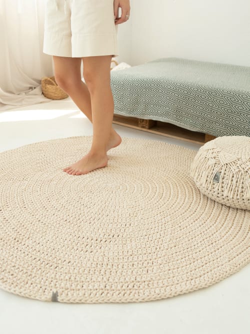 Round plain boho rope rug | Area Rug in Rugs by Anzy Home