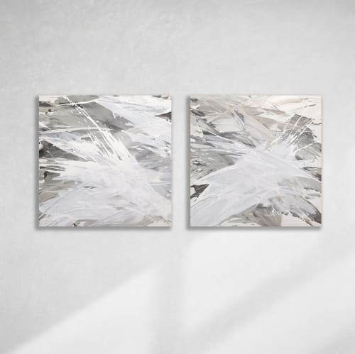 Grey Owl - Diptych | Oil And Acrylic Painting in Paintings by Teodora Guererra Fine Art
