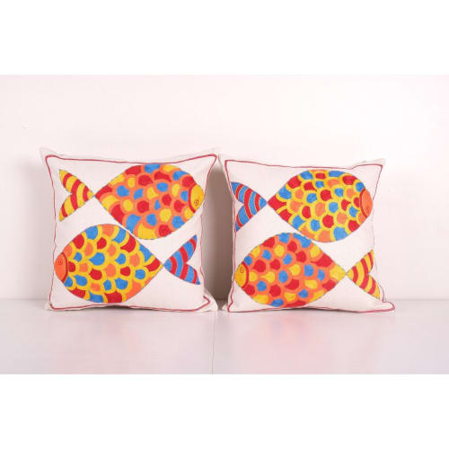 Bohemian Fish Figured Cotton Pillowcase, Set of Two Ethnic A | Pillows by Vintage Pillows Store