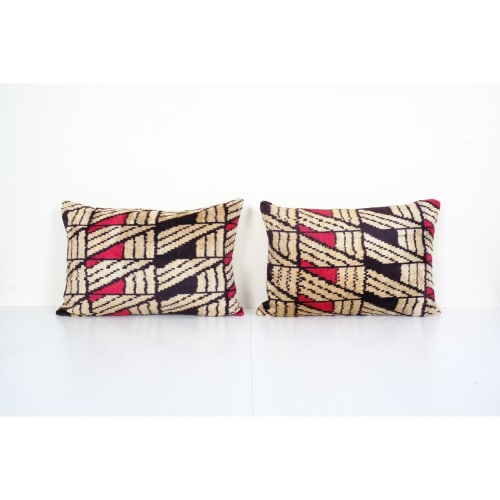 Handwoven Silk Ikat Velvet Pillowcase, Matching Brown Velvet | Linens & Bedding by Vintage Pillows Store