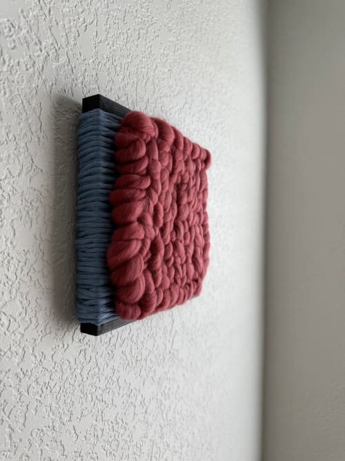 Woven Tile- Fluff- Light Blue and Rose | Wall Sculpture in Wall Hangings by Mpwovenn Fiber Art by Mindy Pantuso