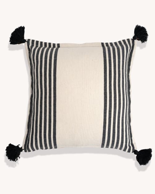 Ivanna Stripe Cotton Tassle Cushion Cover | Sham in Linens & Bedding by Routes Interiors