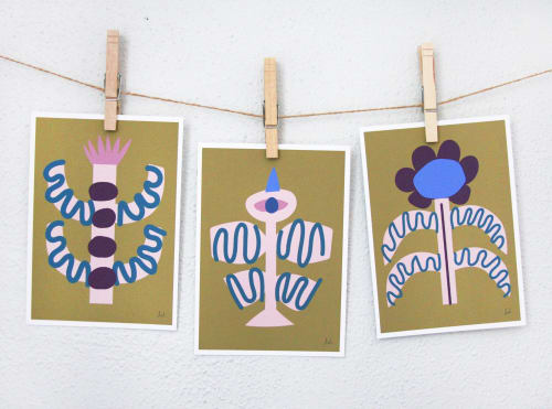 Bird and Flower 3 Prints Ochre | Prints by Leah Duncan