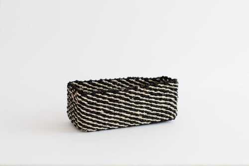 Abaca Storage Tray | Stripe Noir | Decorative Tray in Decorative Objects by NEEPA HUT