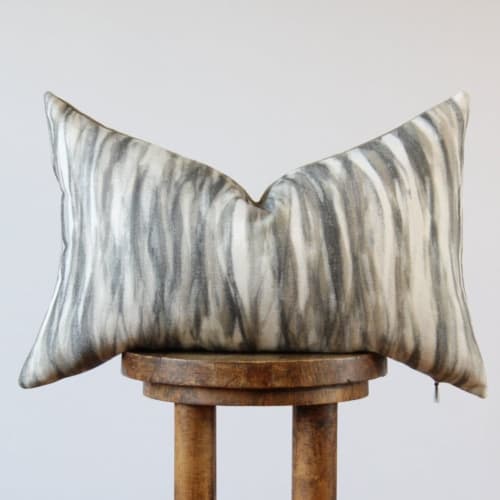 Painted Striations in Green, Grey, Plum Lumbar Pillow 14x22 | Pillows by Vantage Design