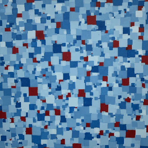 Squares Within Squares Blue and Red 20"x20" | Oil And Acrylic Painting in Paintings by Emeline Tate