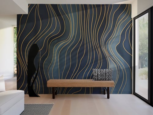 Blue Wavy Lines — Abstract Luxury Wallpaper Mural | Wall Treatments by ELLE WALLS