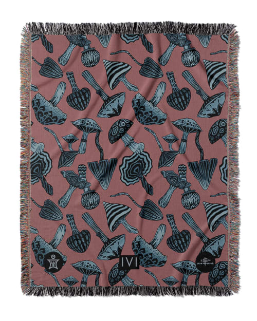 IVI - Mushroom Jacquard Woven Blanket - Blue Pink | Linens & Bedding by Sean Martorana