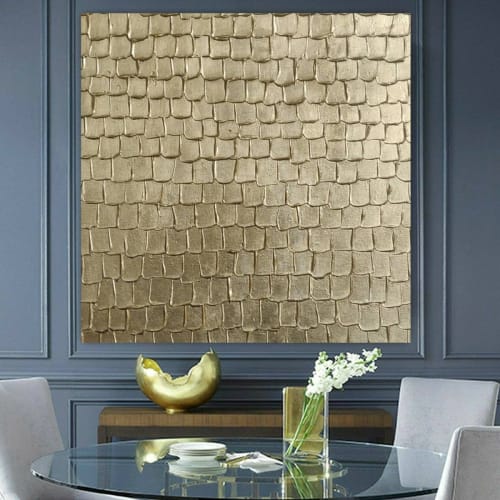 Gold abstract painting canvas 3d textured gold wall art | Oil And Acrylic Painting in Paintings by Serge Bereziak (Berez)