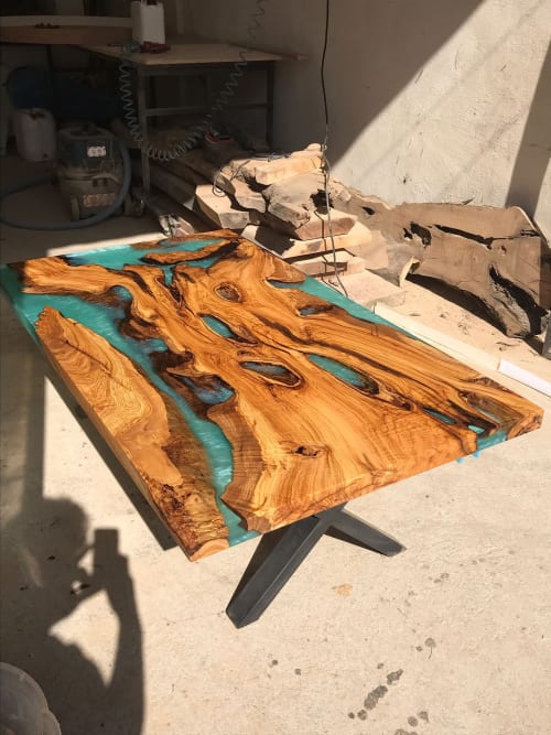 Turquoise Epoxy Table - Custom Resin Dining Table | Tables by Tinella Wood