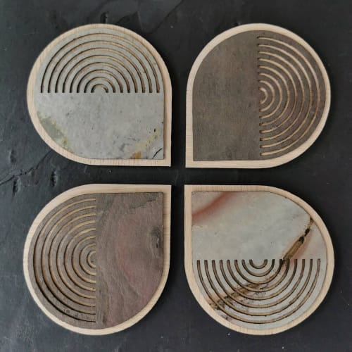 Wood and stone exclusive coasters for cups "Disco". Set of 4 | Tableware by DecoMundo Home