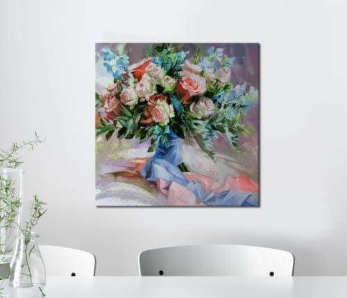 Original flowers painting Anniversary gift for her, Bridal | Oil And Acrylic Painting in Paintings by Natart