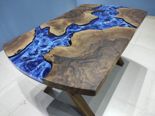 Custom Walnut Resin River Ocean Table, Dining Table | Tables by LuxuryEpoxyFurniture