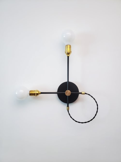 Minimalist Black and Gold Wall Sconce - 2 Bulb Light Fixture | Sconces by Retro Steam Works