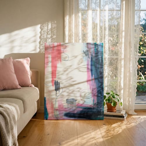Interim | Pink and Blue Abstract Original Painting | Oil And Acrylic Painting in Paintings by Abby May