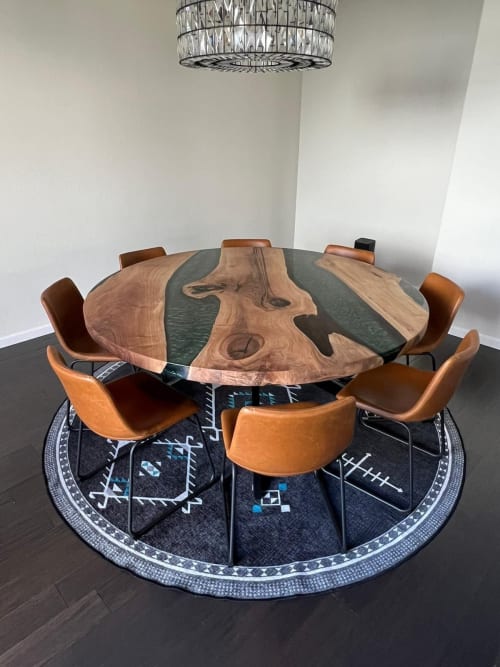 Custom 72 " Round Walnut Wood | Green Epoxy Dining Table | Tables by LuxuryEpoxyFurniture