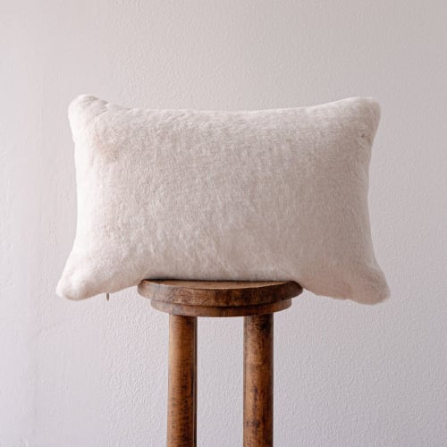 Cream Faux Fur Lumbar Pillow 16x24 | Pillows by Vantage Design