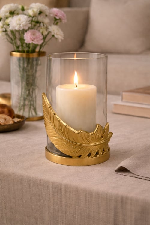 Feather Glow Votive Candle Holder — Gold Finish | Decorative Objects by Raíz Studio