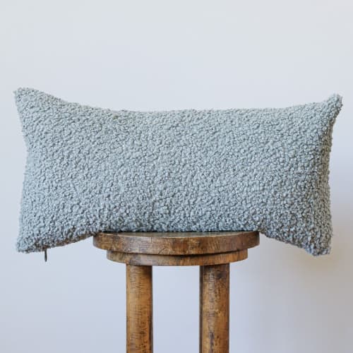 Steel Blue Boucle with Velvet Lumbar Pillow 12x24 | Pillows by Vantage Design