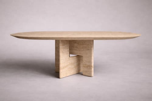 Pang Travertine Oval Dining Table | Tables by HamamDecor LLC