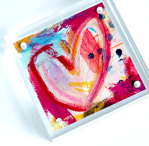 Acrylic Block Heart Painting: Loud Love (No. 2 of 10) | Mixed Media in Paintings by carrie song