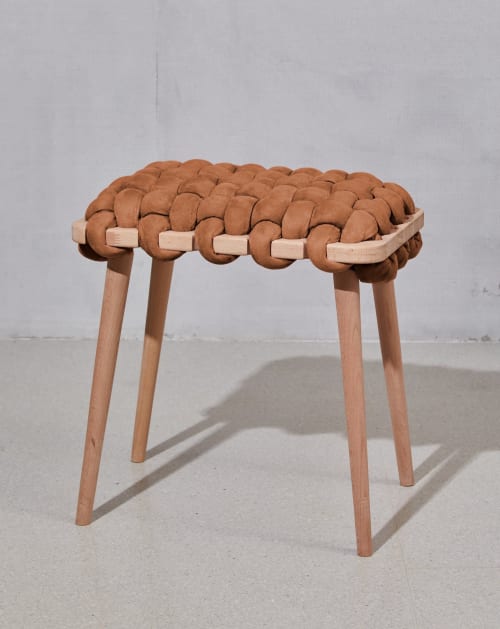 Chocolate Brown Vegan Suede Woven Stool | Chairs by Knots Studio