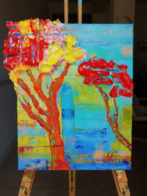 Rainbow colors abstract trees painting, vibrant trees | Oil And Acrylic Painting in Paintings by Art By Natasha Kanevski